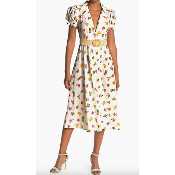 WeWoreWhat White Bella Fruit Belted Cotton-Blend Mini Dress Size S Small $295 - Picture 1 of 11